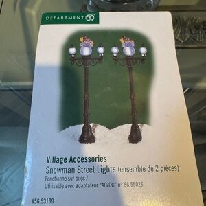 Department 56 Snowman Lamp Posts with Blue Accents set‎ NIB